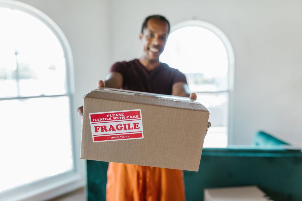 Labeled fragile moving box